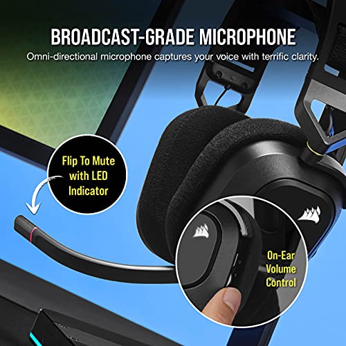 CORSAIR HS80 RGB Over Ear WIRELESS Multiplatform Gaming Headset – Dolby Atmos – Omni-Directional Microphone – iCUE Compatible – PC, Mac, PS5, PS4 – Carbon
