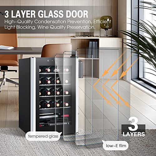 - HCK 70L Wine Cooler with Glass Door 24 Bottles | Freestanding Undercounter Fridge | Quiet Wine Fridges Beer Drinks Cabinet -
