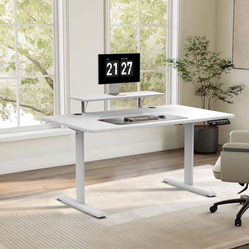 Devoko Electric Standing Desk 120 x 60cm, Height Adjustable Standing Desk with Monitor Stand, Stand Up Desk Home Office Desk with Memory Smart Pannel Sit Stand Desk (White)