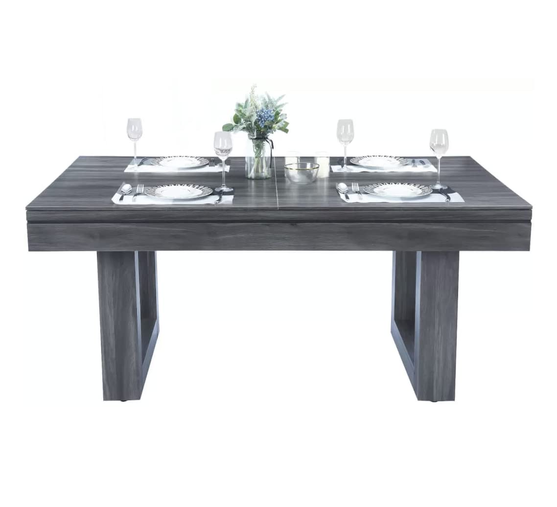 6ft / 7ft Pool Table With Dining Table Top & Table Tennis Table Family Leisure Snooker Billiards Games Table With All Accessories, Great for Kids and Adults (Driftwood with Grey Cloth, 7ft)