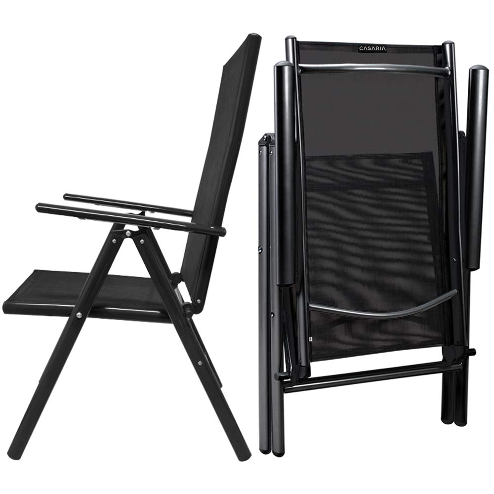 CASARIA® 4x Bern High Backed Folding Aluminium Garden Chairs | Weatherproof | 8-way Adjustable Reclining Backrest with Armrests | Lightweight 120 kg Load Capacity | Patio | Anthracite