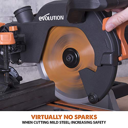 - Evolution Power Tools R210SMS+ Sliding Mitre Saw With Multi-Material Cutting | 45° Bevel | 50° Mitre | 230mm Slide | 1500 W | 230 V -