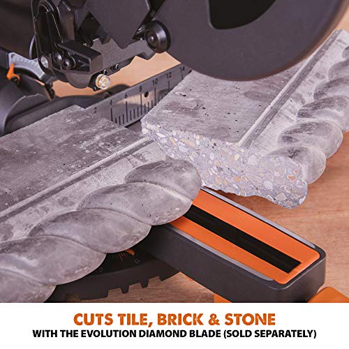 - Evolution Power Tools R210SMS+ Sliding Mitre Saw With Multi-Material Cutting | 45° Bevel | 50° Mitre | 230mm Slide | 1500 W | 230 V -