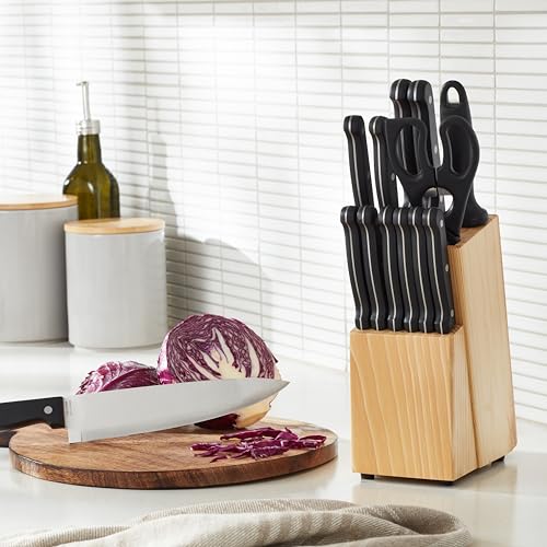 Amazon Basics 14-Piece Knife Set with Block, Black