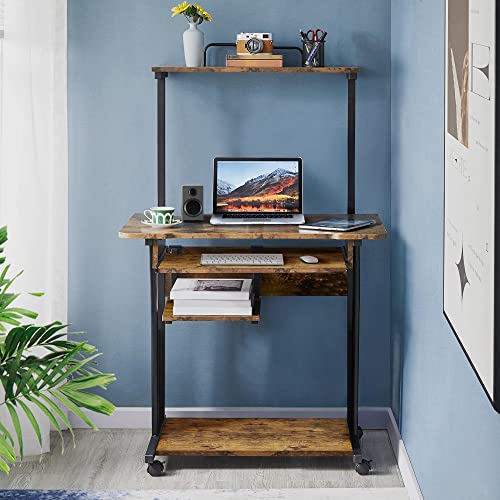 - Yaheetech 3 Tier Computer Desk with Printer Shelf and Keyboard Tray ForHome Office.