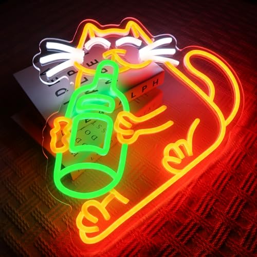 - OYCGZV Beer Cat Neon Light Sign | Drink Cat Neon Sign for Wall Decor -