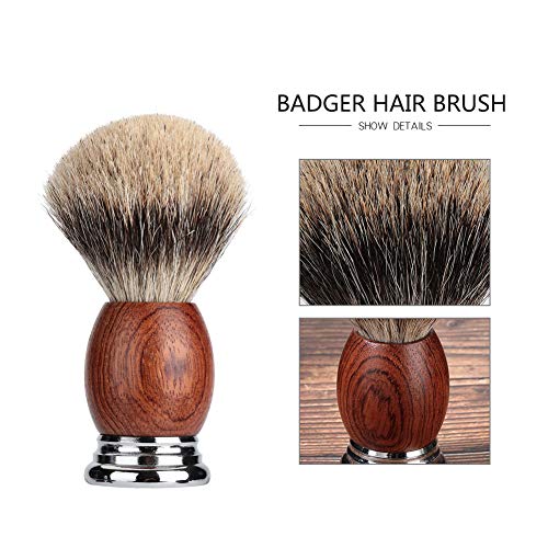 100% Pure Badger Hair Shaving Brush Handmade with Walnut Wooden Handle and Stainless Steel Base Perfect for Wet Shaving (Brown)