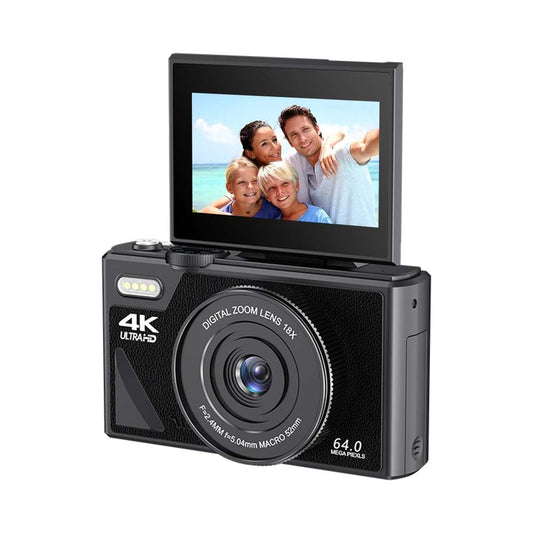 4K Compact Digital Camera for Photography: 16X Zoom Vlogging Camera for YouTube with 3'' 180° Flip Screen 32GB TF Card - 64MP Digital Point and Shoot Camera for Beginner