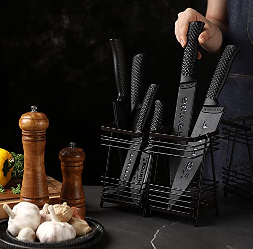 BRANIK 6Pc Black Kitchen Knife Sets with Protective Sheaths & Giftbox, Premium German Steel, Special Non-Stick Coating Making Them Dishwasher Safe.