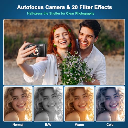 4K Digital Camera,48MP Autofocus Video Camera with 32G Card, 2.7'' 180°Flip Screen Vlogging Camera for Youtube 16X Digital Zoom with Flash, Rechargeable Compact Camera for Teens Beginners Adults