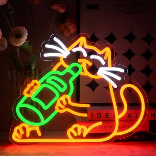 - OYCGZV Beer Cat Neon Light Sign | Drink Cat Neon Sign for Wall Decor -