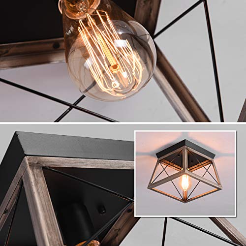 - Ganeed Industrial Flush Mount Ceiling Light | Farmhouse Rustic Close to Ceiling Light Mini Ceiling Lamp Fixture | Square Metal Cage -