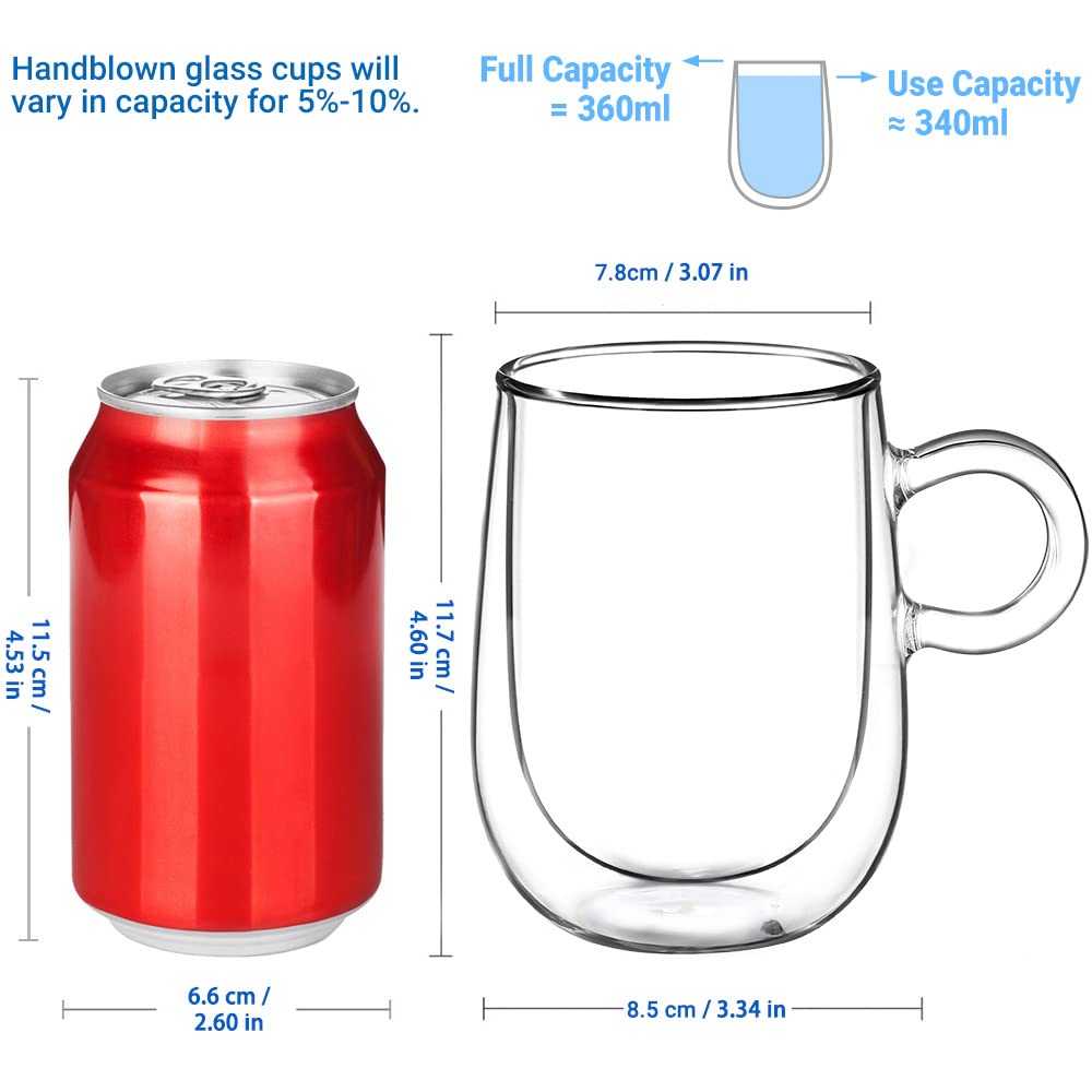 - Glastal 2x350ml Double Walled Coffee Glasses Mugs | Cappuccino Latte Macchiato Glasses Cups -