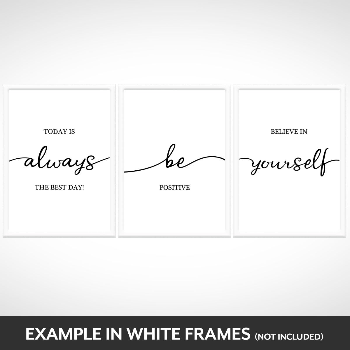 3 Motivational Posters for Walls in Home, Office or Classroom - Inspirational Positive Quotes to Believe in Yourself for Motivation Health Mood Positivity - Unframed A4 Black and White