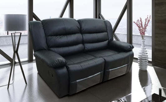 - Roma Leather Recliner Sofa with Cupholders | 2 Seater Sofa | Black (2 Seater) -