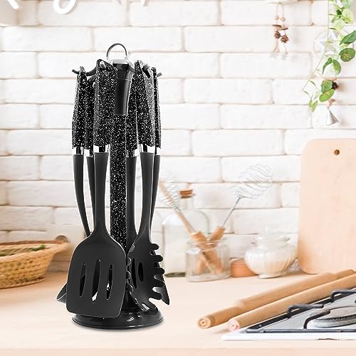 Blackmoor 66779 6-Piece Kitchen Utensils Set / Non-Scratch & Heat Resistant / BPA Free Plastic / Modern & Vibrant Stylish Black Marble Colour / Space Saving Kitchen Storage