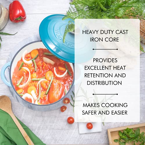 Cast Iron Pot with Lid – Non-Stick Ovenproof Enamelled Casserole Pot, Oven Safe up to 500° F – Sturdy Dutch Oven Cookware – Blue, 5-Quart, 24cm – by Nuovva