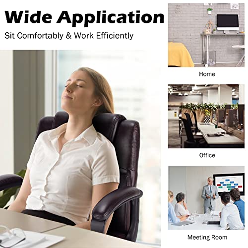 COSTWAY 300/330/400/500LBS Big & Tall Executive Office Chair, Height Adjustable Leather Computer Desk Chair with Rocking Backrest & Arms, Home Office Ergonomic Swivel Task Chair (330LBS, Brown)