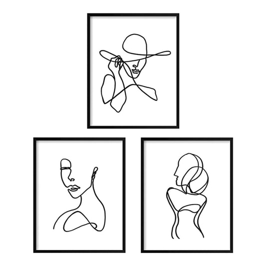 3 Pcs Poster Minimalist Line Art Prints Abstract Line Wall Artwork Art Poster Waterproof Black White Face Drawing Paintings Picture Hanging Kit for Bedroom Living Room, 8 x 10 Inch