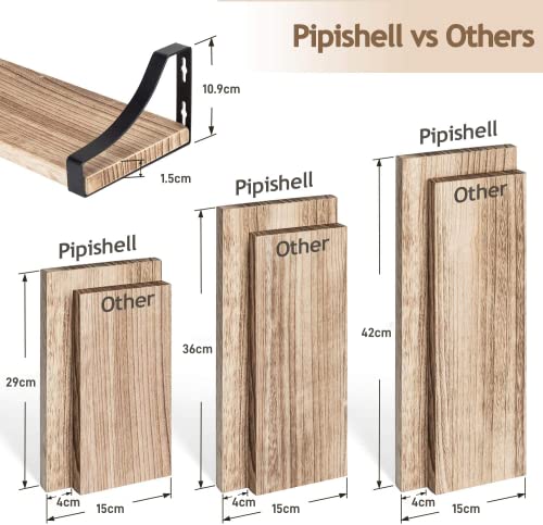 - Pipishell Floating Shelves Wall Mounted Shelf | Paulownia Wood Wall Shelves | Wooden Shelves Set of 3 -