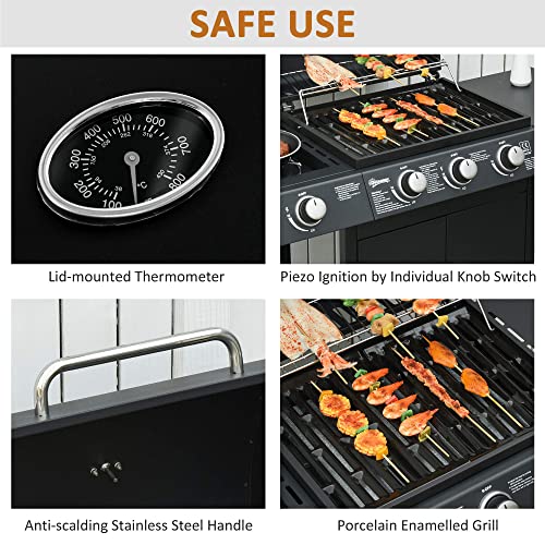 - Outsunny Gas Burner Barbecue | Grill 3+1 Burner -