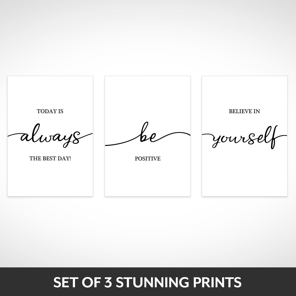 3 Motivational Posters for Walls in Home, Office or Classroom - Inspirational Positive Quotes to Believe in Yourself for Motivation Health Mood Positivity - Unframed A4 Black and White