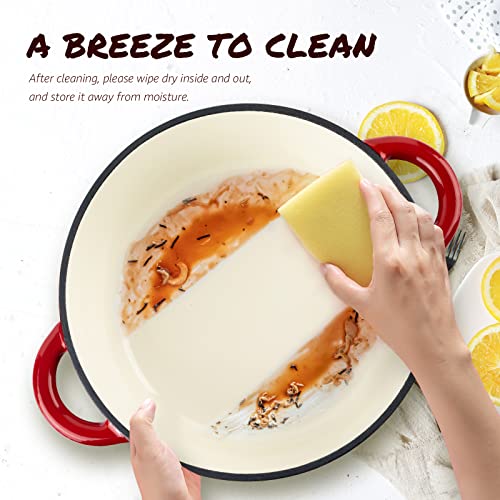 - Overmont 5L Enamelled Cast Iron Round Casserole Dish | Lid | 26cm | Cookbook -