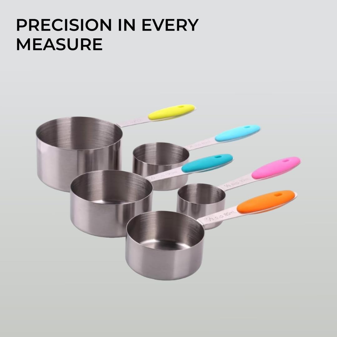 - H&S Measuring Cup Set of 5 Stainless Steel Metal Measure Spoon Cups -