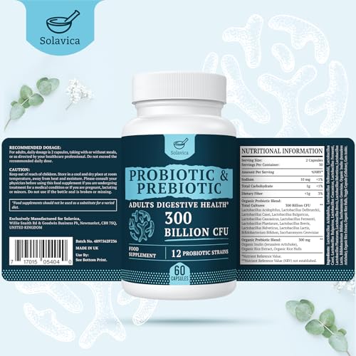 300 Billion CFU Probiotics for Digestive Gut & Immune Health, Advanced Strength Probiotics with 12 Diverse Strains + 3 Prebiotics for Women & Men (60 Count (Pack of 1))