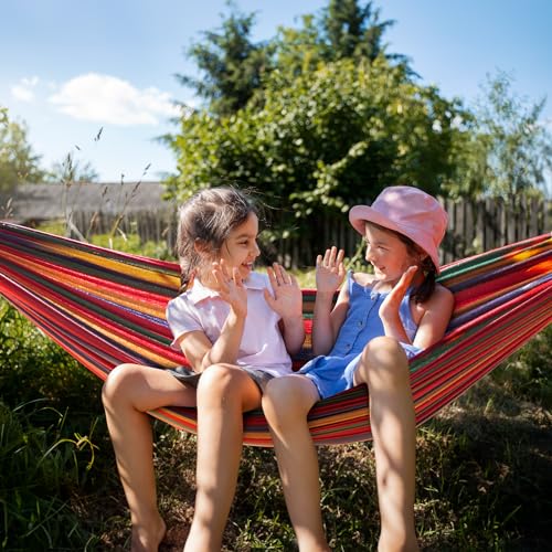 - Signstek Cotton Hammock with Tree-friendly Straps | Durable Portable Hammock | Travel Bag -