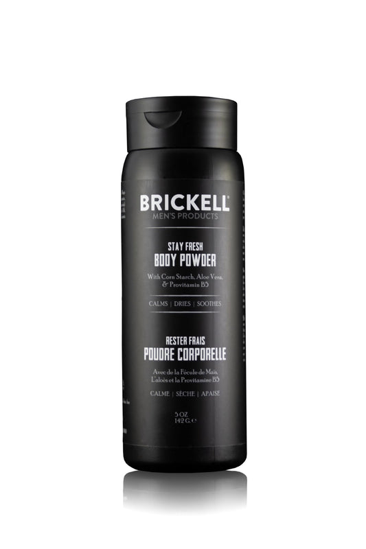 Brickell Men's Products Stay Fresh Body Powder for Men, Natural and Organic Talc-Free, Absorbs Sweat, Keeps Skin Dry (Unscented, 5 oz)