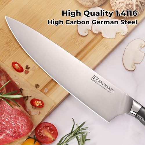 - KEEMAKE Chef Knife | 8 Inch | Professional Kitchen Knife With High Carbon German Stainless Steel 1.4116 Blade -