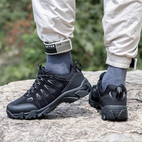 - SHULOOK Walking Shoes | Mens Waterproof Hiking Shoes | Non Slip | Lightweight |  Black/Grey -