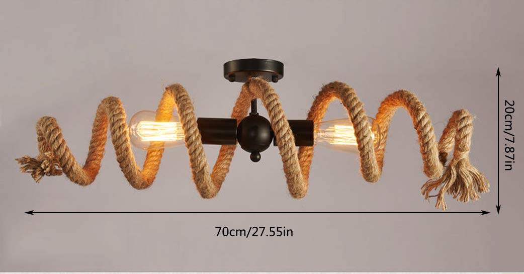 - Vintage Ceiling Light Hemp Rope Light Retro Bedroom Rope Lamp Spiral Design -