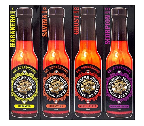 - Psycho Juice | Mini Four Pack | Chilli & Hot Pepper Sauce 59 ml (Pack of 4) -