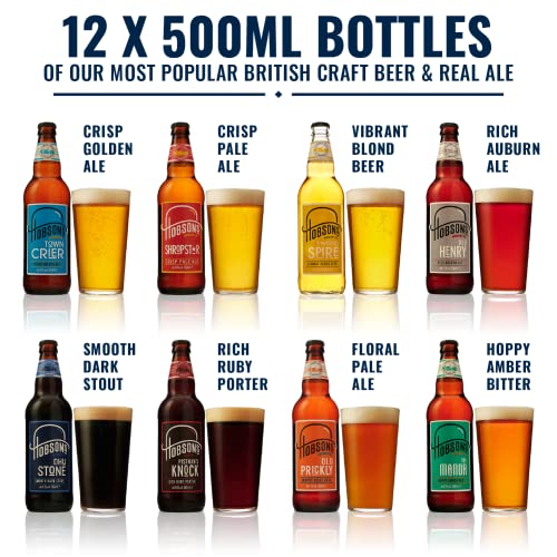 - Hobsons Mixed English Real Ale & Beer Gift Set | Mixed Taster Selection | 12 x 500ml Bottle Pack -