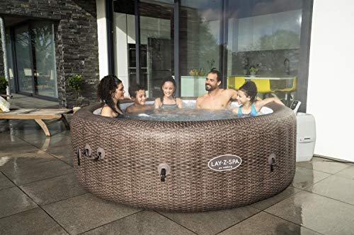 - Lay-Z-Spa St Moritz Hot Tub | 180 AirJet Massage System | Rattan Design | Inflatable Spa with Freeze Shield | 5-7 Person -