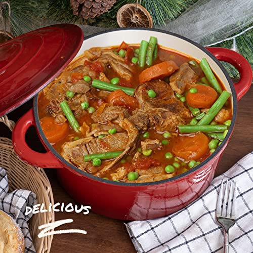 - Overmont 5L Enamelled Cast Iron Round Casserole Dish | Lid | 26cm | Cookbook -