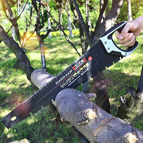 AIRAJ 450MM Hand Saw, 8TPI Fine Cutting Heavy Duty Pruning Saw, Unique Ω Type Chip Flutes, Comfortable Non-Slip Handle, Professional Pruning Saw for Garden Trimming