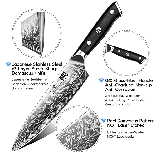 - SHAN ZU Japanese Chef Knife 8 Inch | Damascus Kitchen Knife | 67 Layers High Carbon Damascus Steel -