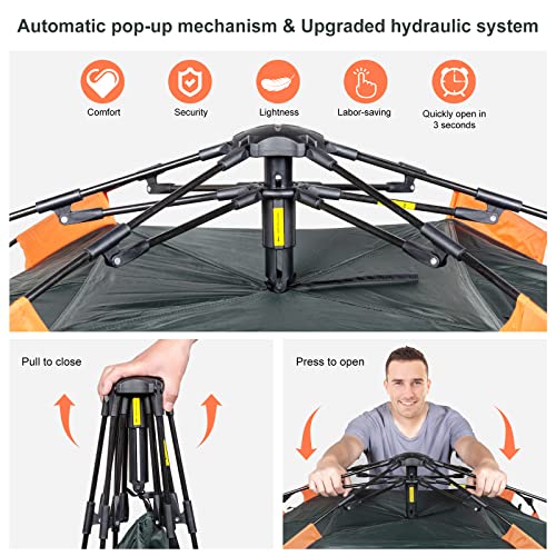 Amflip Camping Tent Automatic 3 Man Person Instant Tent Pop Up Ultralight Dome Tent 4 Seasons Waterproof & Windproof Camping Tent with Removable Outer Tarpaulin, Double Layers (army green)