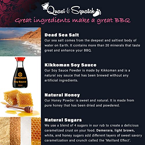 BBQ Rub for Pork by Quasi & Squatch - Honey I Smoked The Pigs (Smokey Honey Soy Sauce) Barbecue Dry Rub Meat Seasoning and Spices | Perfect Blend Of Spices For BBQ and Grill Pork Dishes | Large 220g