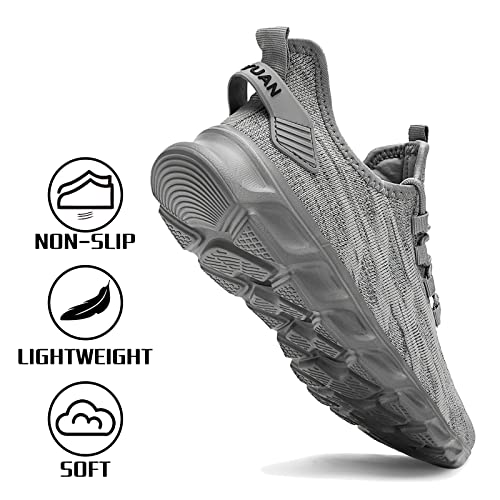 CAIQDM Mens Trainers Running Shoes Leisure Sneakers Mesh Walking Gym Tennis Shoes Lightweight Breathable Sports Outdoor Fitness Jogging Grey 8 UK