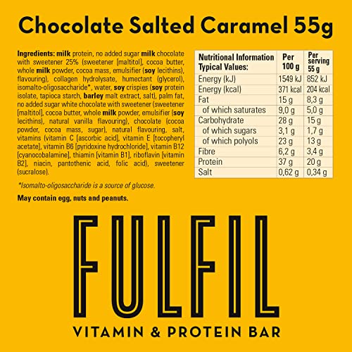 - Fulfil Vitamin Protein Bar (15 x 55 g Bars) | Chocolate Salted Caramel Flavour -