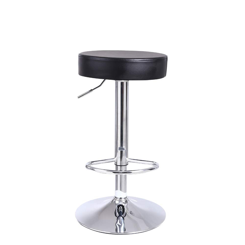 - KKTONER Round Bar Stool | PU Leather with Footrest | Height Adjustable | Swivel Pub Chair -
