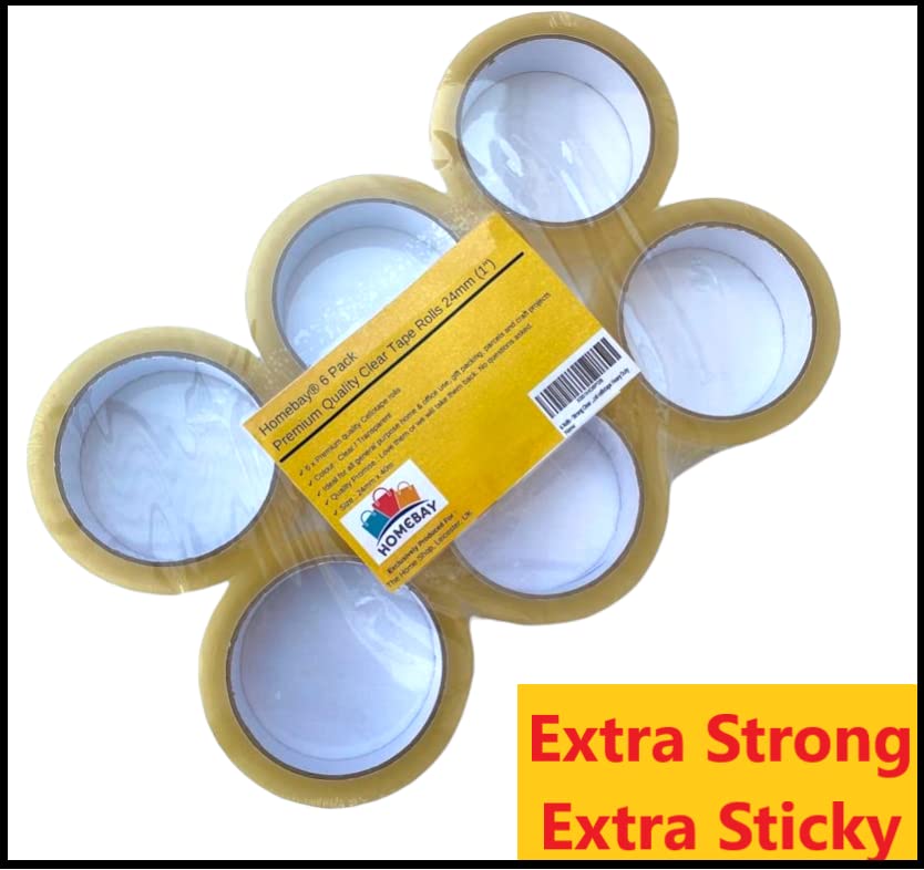 6 Rolls - Cellotape Strong Clear Packing Tape Rolls Extra Long | 24mm x 40m | Packaging Sellotape Parcel Cellotape Transparent