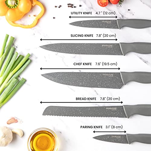 - Nuovva Professional Kitchen Knife Set | 5pcs Grey Kitchen Knives –