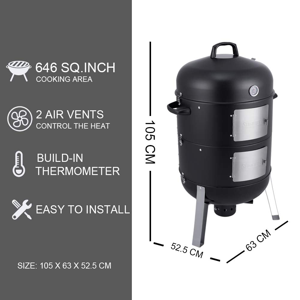 - SUNLIFER | BBQ Charcoal Smoker Grill | 3-in-1 Heavy Duty Barbecue Grill -