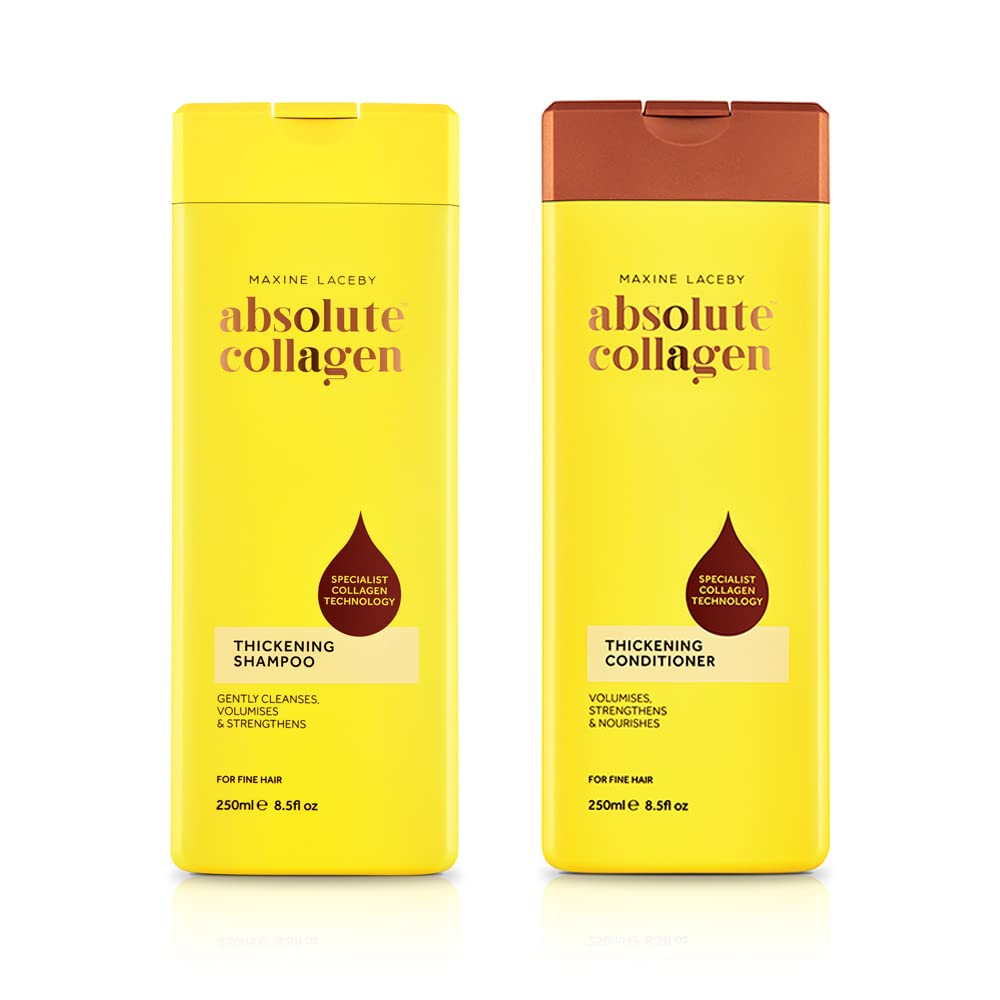 Absolute Collagen - Thickening Collagen Complex Shampoo and Conditioner Set 500ml - For Thin & Fine Hair - Strengthen, Nourish and Volumise - Boost Shine - Fight Signs of Hair Ageing - Paraben Free