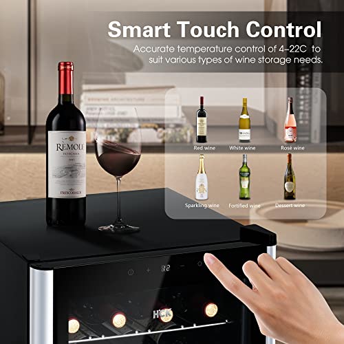 - HCK 70L Wine Cooler with Glass Door 24 Bottles | Freestanding Undercounter Fridge | Quiet Wine Fridges Beer Drinks Cabinet -